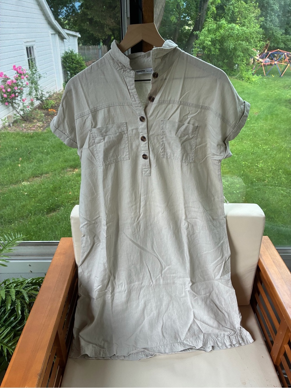Sonoma Cream Short-Sleeve Button Henley Dress